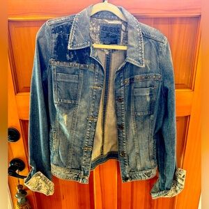 Guess Denim Jacket Vintage Jean Bomber Jacket, Washed Blue, Womens XL